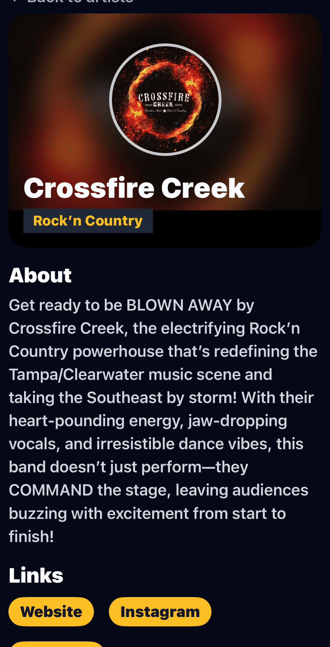 Artist detail in MyRewrd